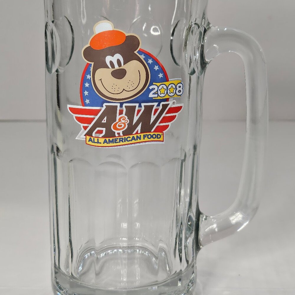 A&W 2008 All-American Food Rooty Bear 7" Collectors Glass Root Beer Mug Stein